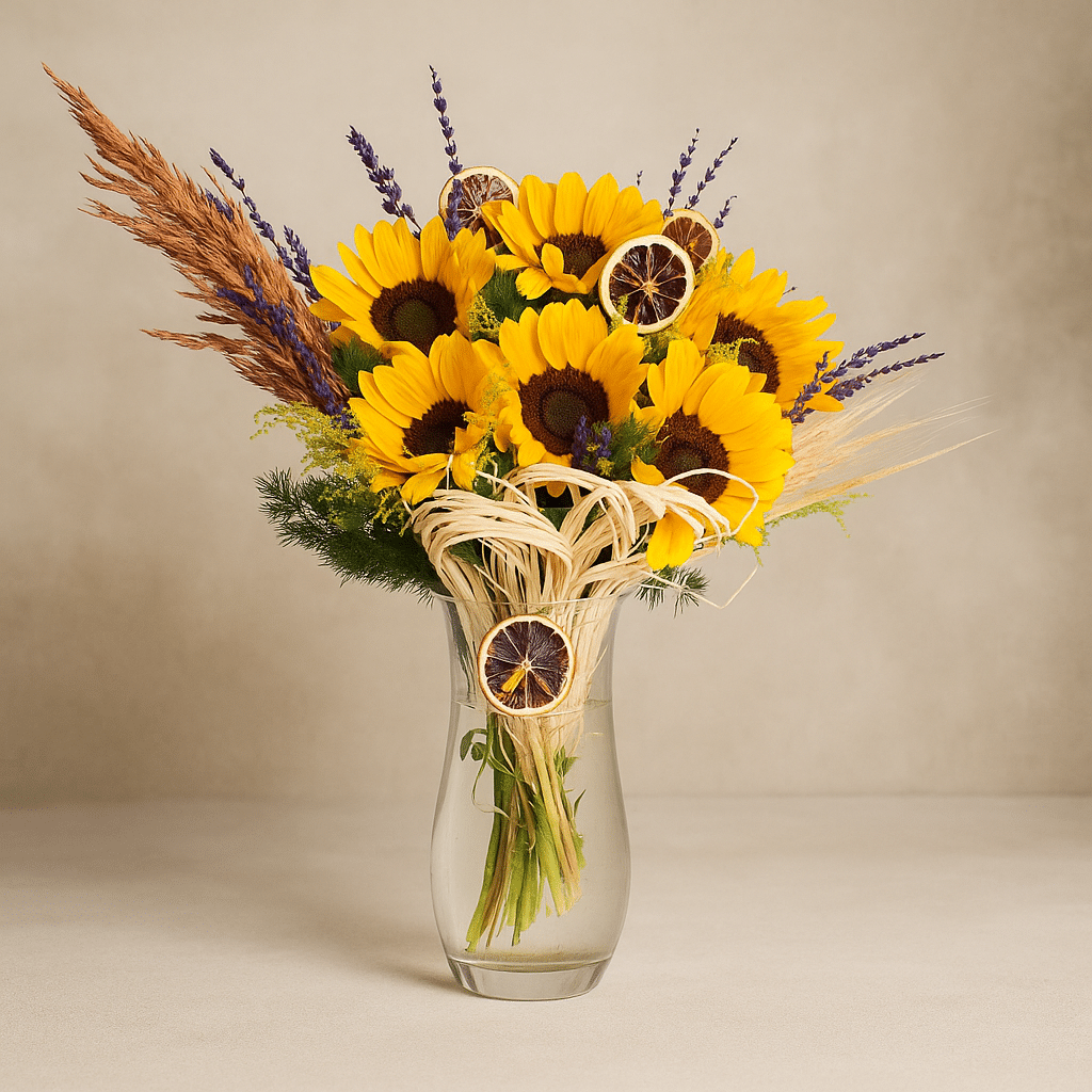 6-Piece Sunflower Arrangement in an Elegant Glass Vase (Turkey) | FLORA724